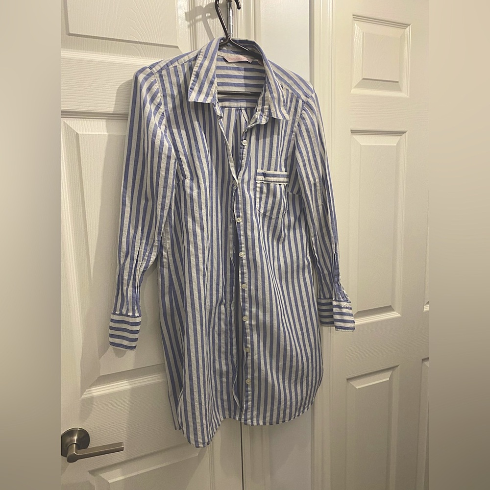 Victoria secret, medium, long sleeved blue striped, sleep shirt